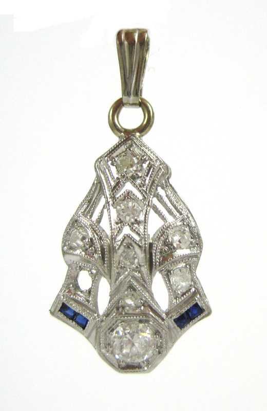 Appraisal: SAPPHIRE DIAMOND AND WHITE GOLD PENDANT The art deco k