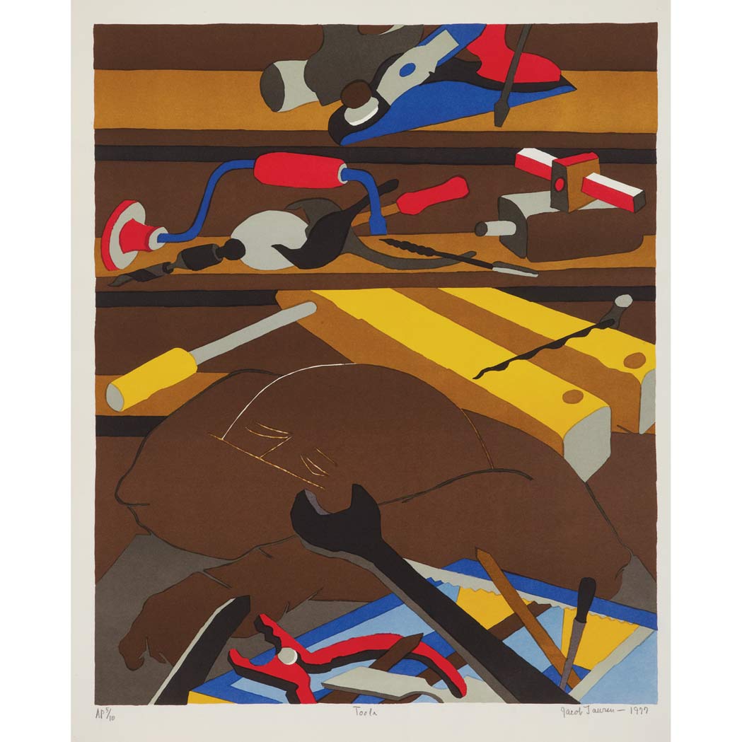 Appraisal: Jacob Lawrence TOOLS N L - Color offset lithograph signed