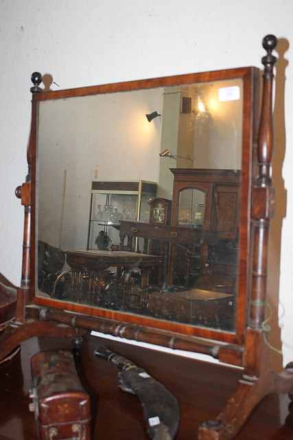 Appraisal: A TH CENTURY MAHOGANY SWING TOILET MIRROR