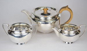 Appraisal: A silver three-piece tea service J Parker London oz gross