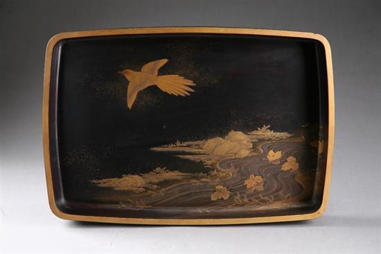 Appraisal: LACQUER TRAY Japan early th century wood Black lacquer ground