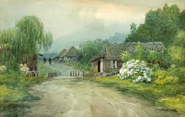 Appraisal: Maruyama Banka - Village in Early Summer Watercolor on paper