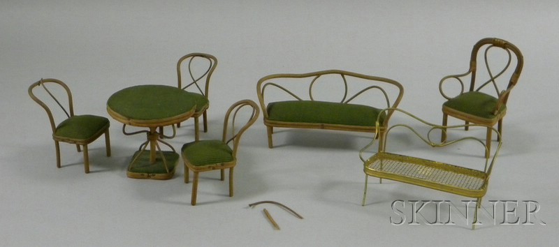 Appraisal: Set of Six Pieces of Upholstered Bentwood Dollhouse Furniture and