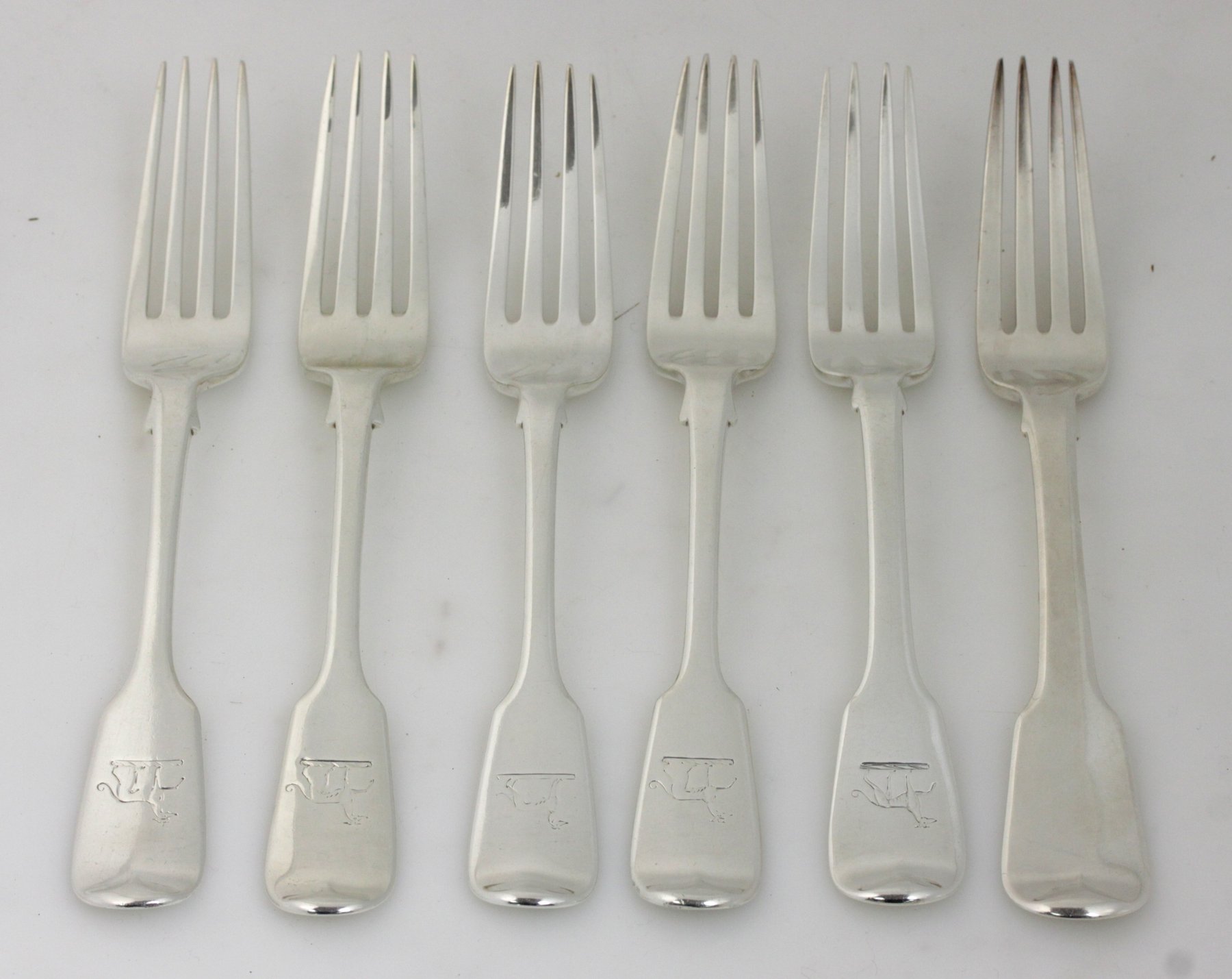 Appraisal: Six silver fiddle pattern table forks one London three London