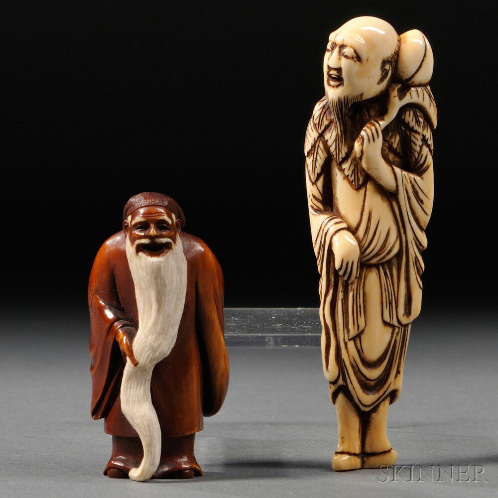 Appraisal: Two Ivory Immortals Japan th th century a netsuke of