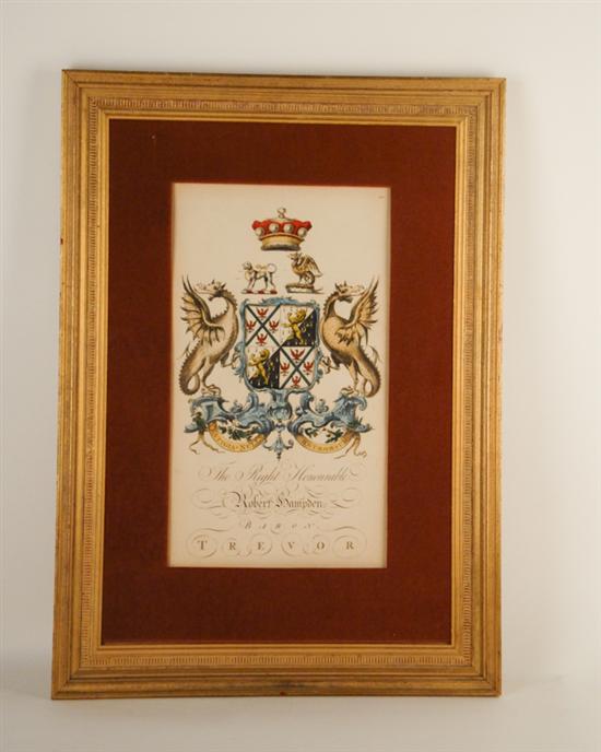 Appraisal: Artist Unknown Coat of Arms Watercolor The Right Honourable Robert