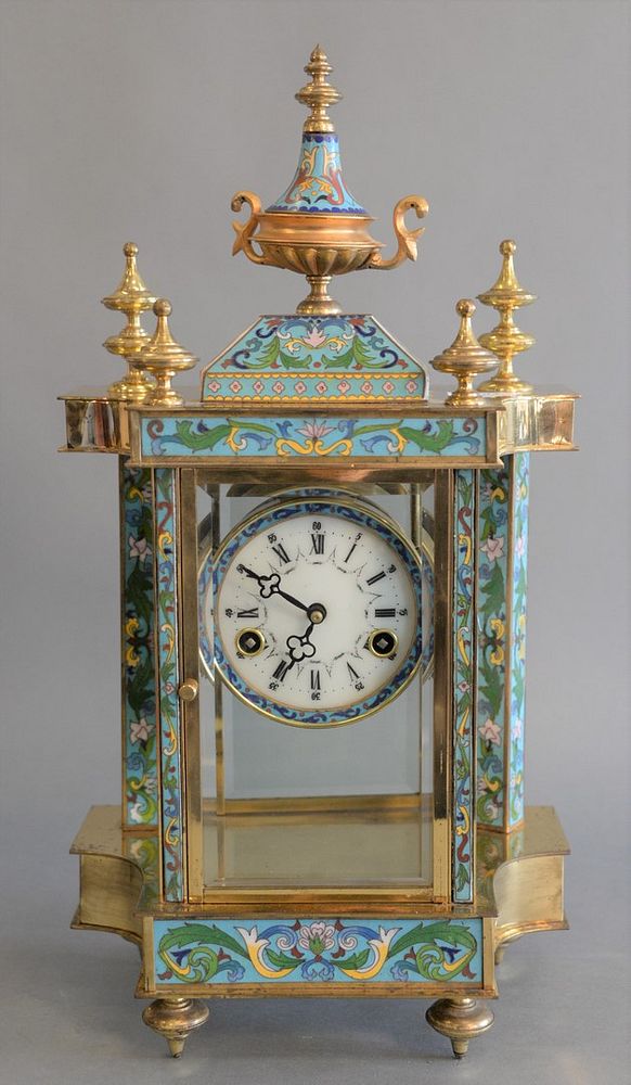 Appraisal: Cloisonne and Brass Regulator Clock with painted side panels height