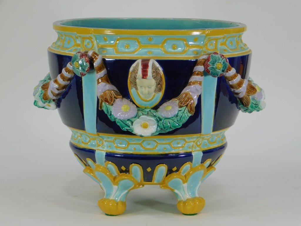 Appraisal: C ENGLISH VICTORIAN MAJOLICA POTTERY JARDINIERE England Late th CenturyFinished