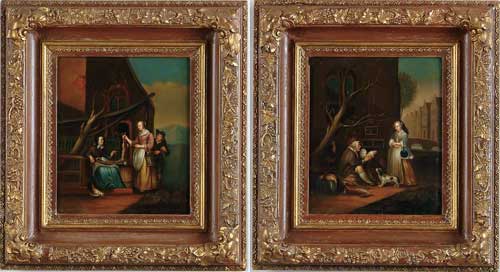 Appraisal: UNSIGNED European th Century PAIR OF EUROPEAN GENRE SCENES Identically