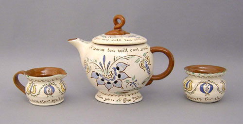 Appraisal: Three pcs of sgraffito redware ca teapot h