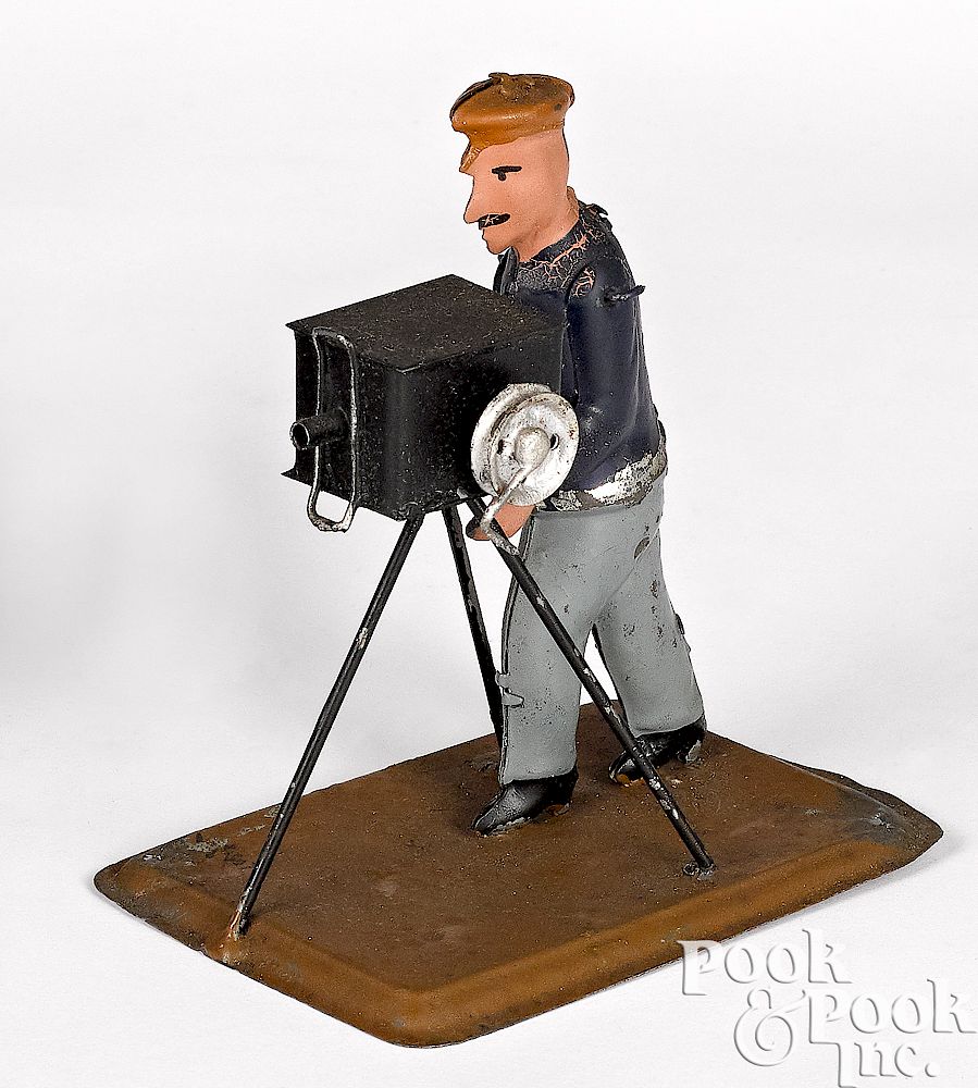 Appraisal: Cameraman steam toy accessory Scarce painted tin cameraman steam toy