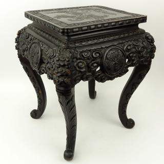 Appraisal: th Century Japanese Carved Plant Stand Carved floral motif to