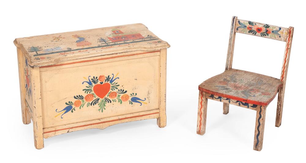 Appraisal: TWO PIECES OF PETER HUNT-DECORATED CHILD'S FURNITURE MID- TH CENTURY