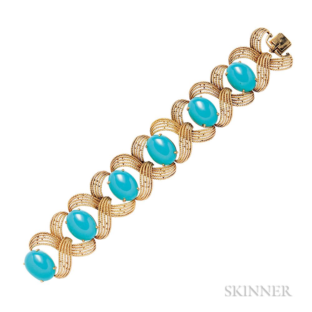 Appraisal: kt Gold and Turquoise Bracelet G Petochi kt Gold and