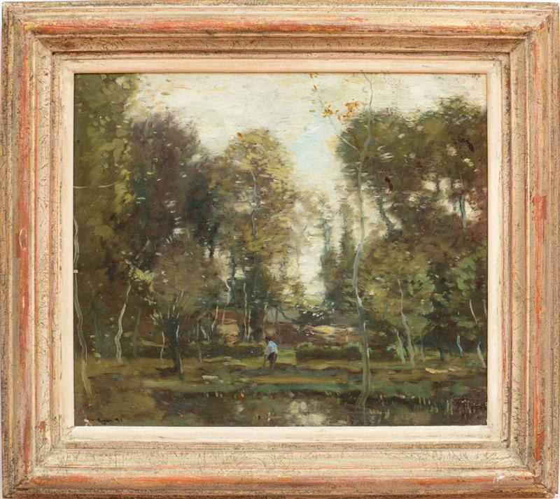 Appraisal: HENRY WARD RANGER - LANDSCAPE WITH FIGURE Oil on board