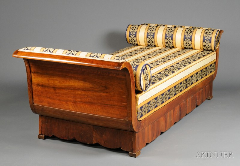 Appraisal: Biedermeier Walnut Daybed c with S-scrolled ends fitted with a