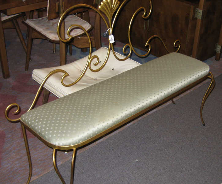 Appraisal: ITALIAN GILT-METAL BENCH scrolled back centering a scallop shell upholstered