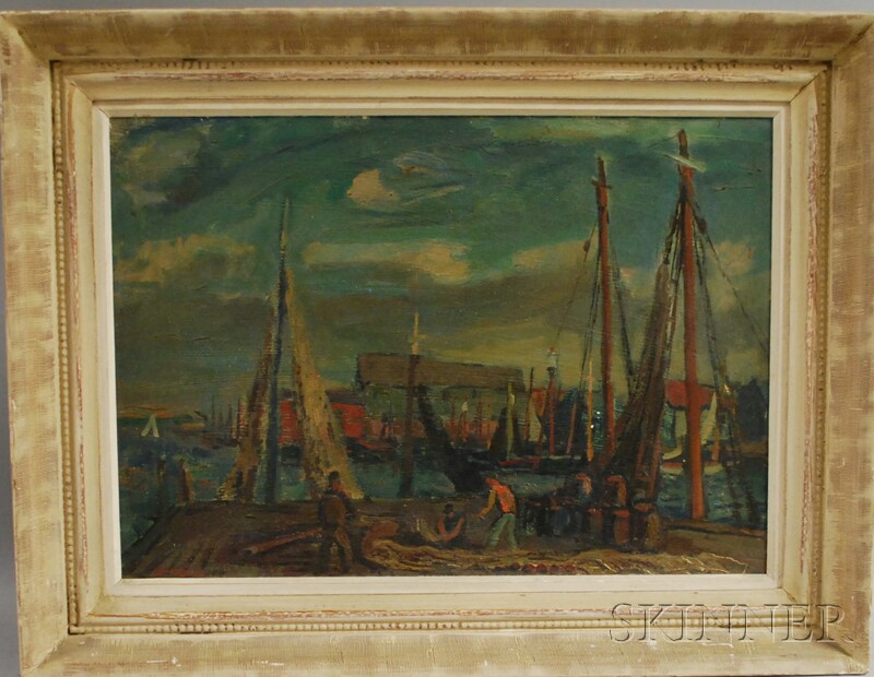 Appraisal: Gerrit Hondius American - Busy Wharf Scene Signed Hondius l