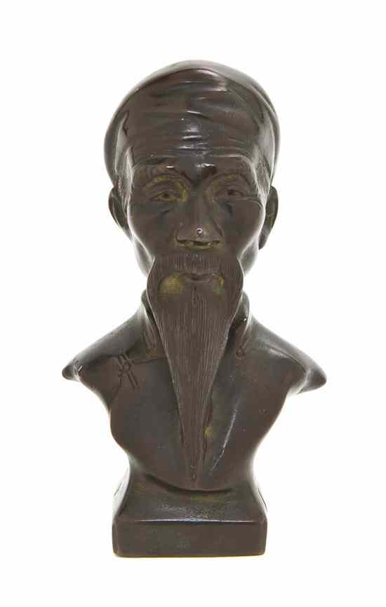 Appraisal: A Chinese Bronze Bust depicting a bearded elderly man cut