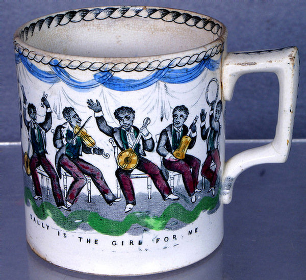 Appraisal: American Market creamware mug depicting a black minstrel band I