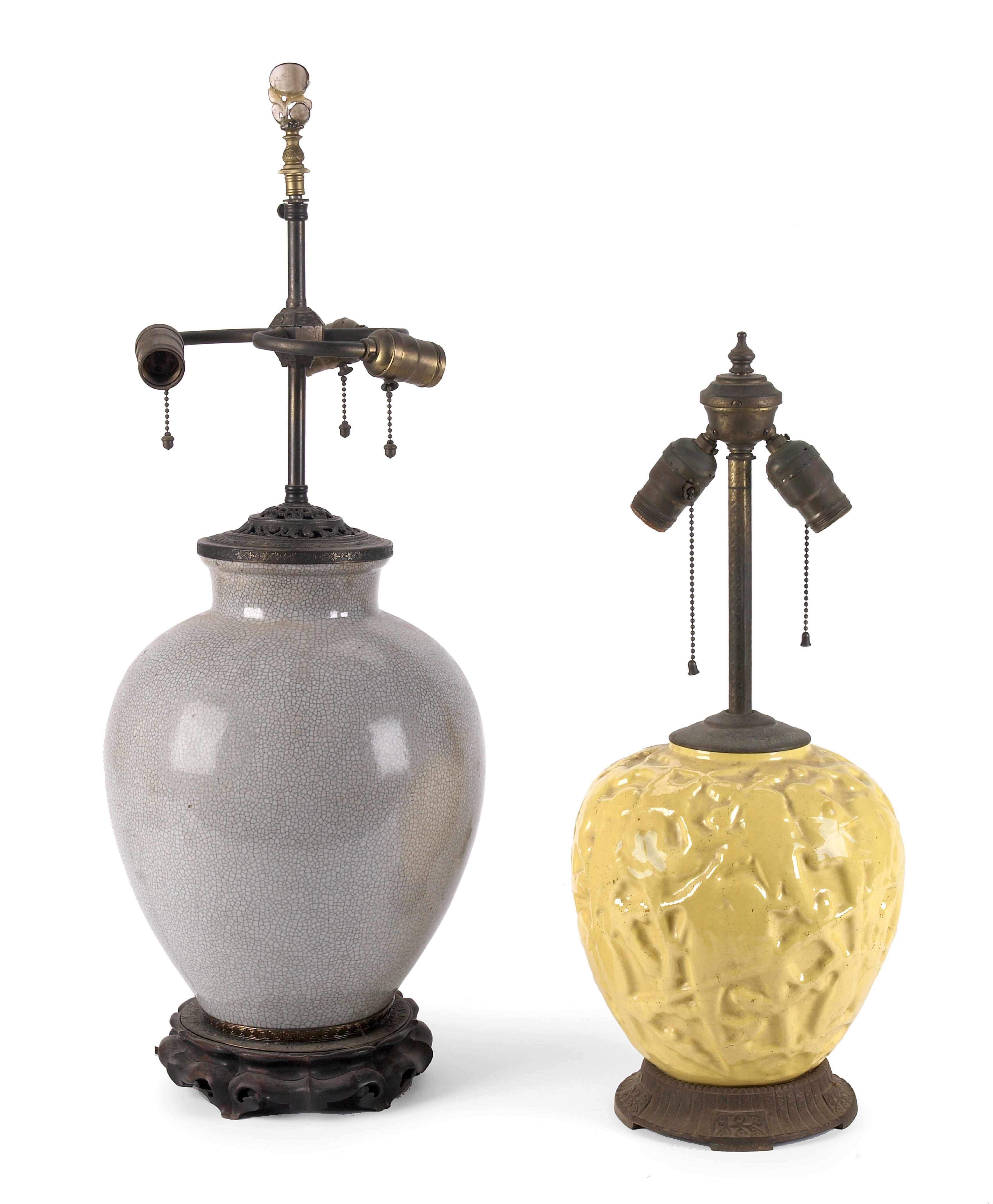 Appraisal: Two Chinese style ceramic vases mounted as lamps the first