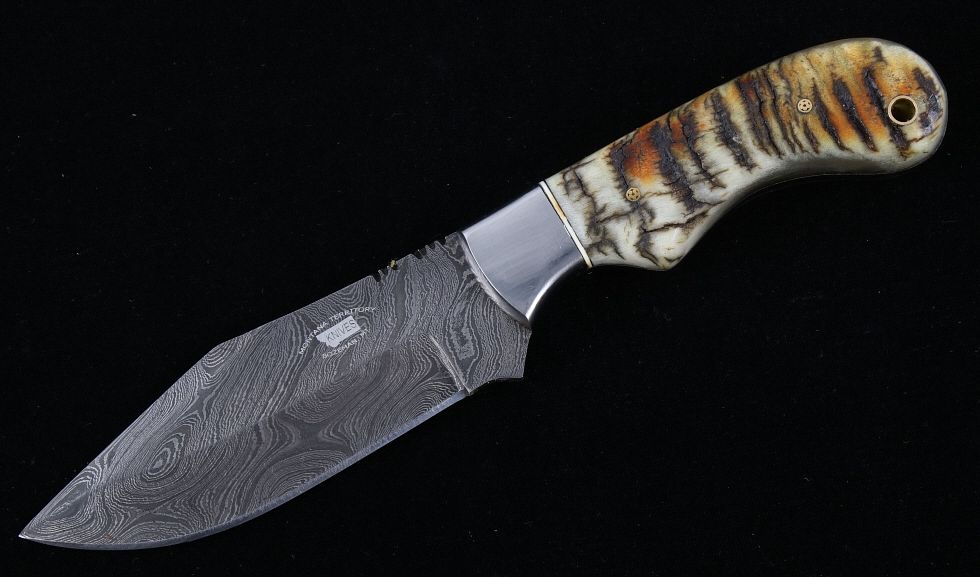 Appraisal: M T Knives of Bozeman Rams Horn Damascus Knife This