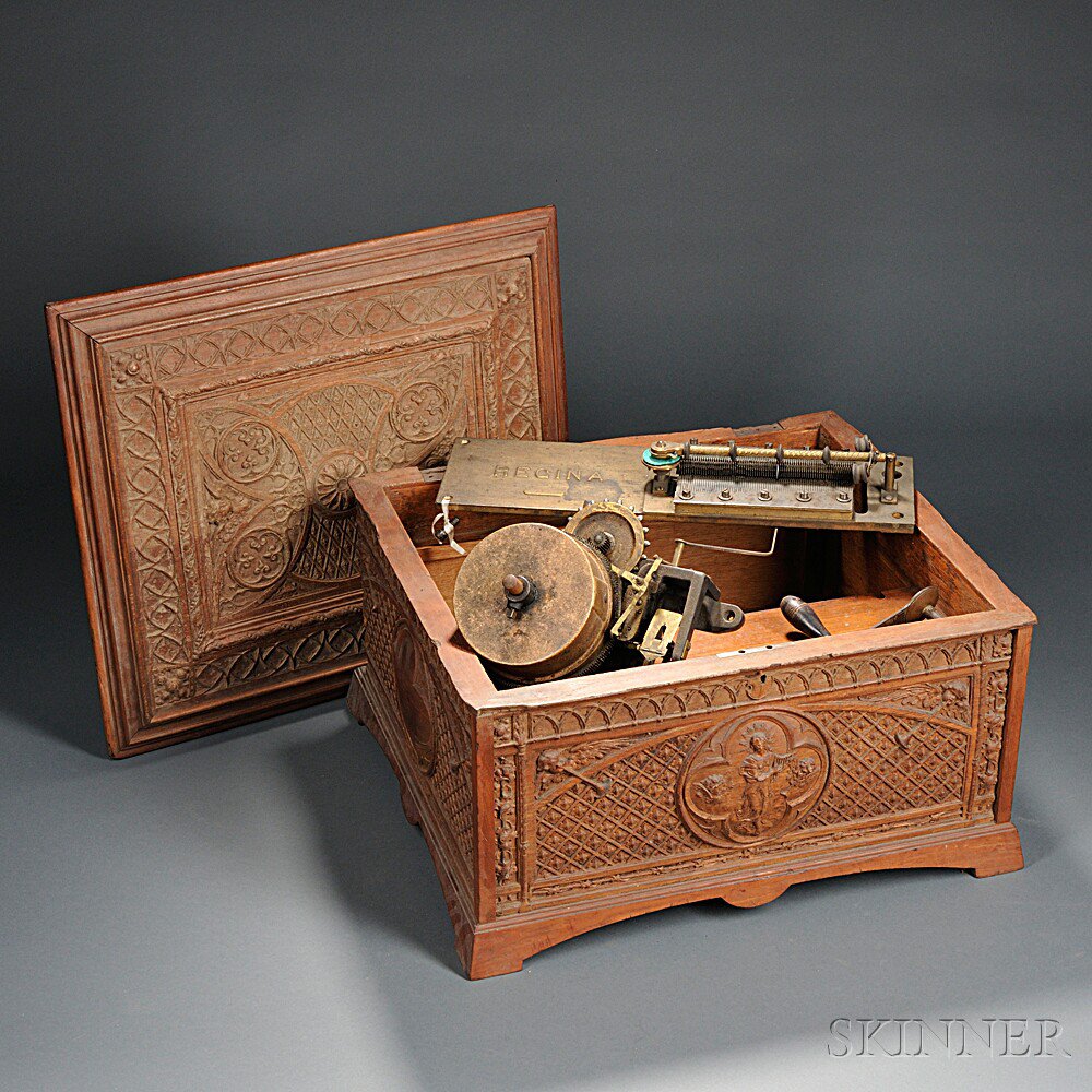 Appraisal: Caved Walnut Regina -inch Disc Musical Box no the Gothic