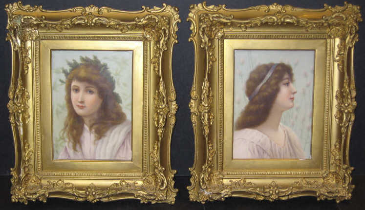 Appraisal: PAIR OF GERMAN PORCELAIN PORTRAIT PLAQUES Both signed Grimm portrait