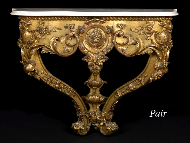 Appraisal: Pair of Regence-Style Carved Giltwood and Marble-Top Console Tables first