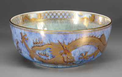 Appraisal: Wedgwood lustre dragon bowl iridescent blue exterior ground with two