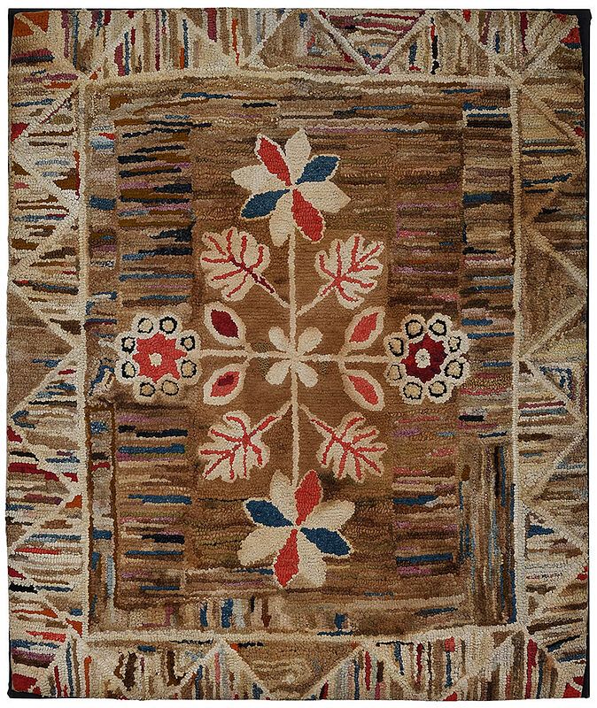 Appraisal: American Folk Art Hooked Rug late th century center multidirectional