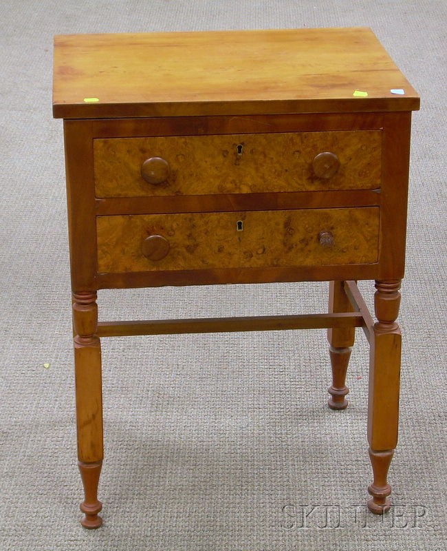 Appraisal: Classical Cherry Mahogany and Burl Veneer Two-Drawer Work Table