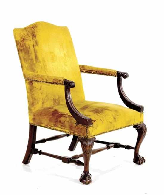 Appraisal: Chippendale style carved mahogany library chair late th century straight