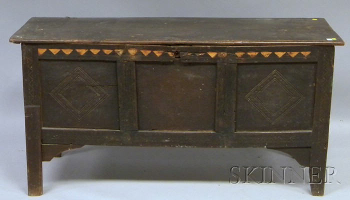 Appraisal: Carved and Inlaid Paneled Oak Storage Chest ht lg in