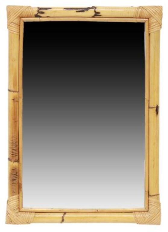 Appraisal: Vintage bamboo mirror th c rectangular bamboo frame with wrapped