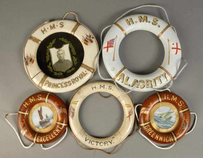 Appraisal: Lot of Medium Sized British Navy Life Rings Description All