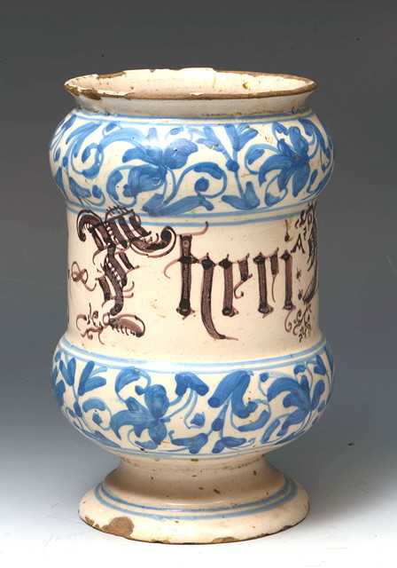 Appraisal: AN TH CENTURY CONTINENTAL TIN GLAZED DRY DRUG JAR of