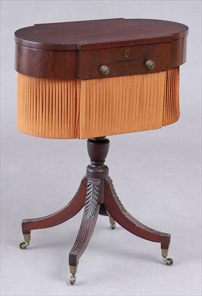 Appraisal: NEW YORK FEDERAL CARVED MAHOGANY SEWING TABLE The hinged top