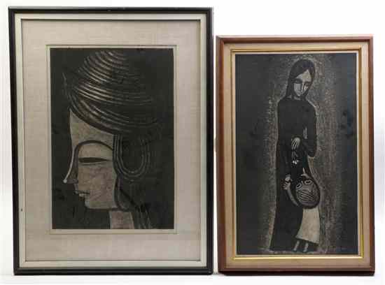 Appraisal: Two Woodblock Prints the first depicting a mother and child