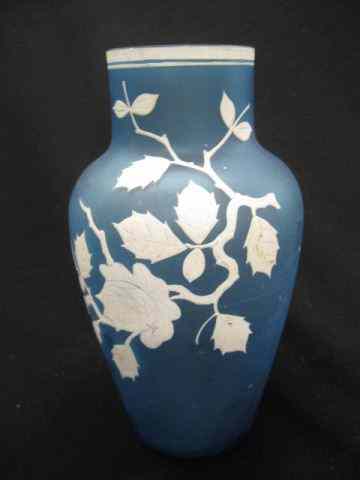 Appraisal: Victorian Enameled Blue Satin Art Vase Florentine cameo style ''