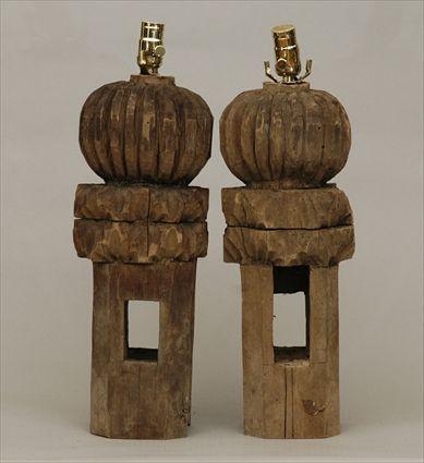 Appraisal: Pair of Wooden Finials Mounted as Lamps