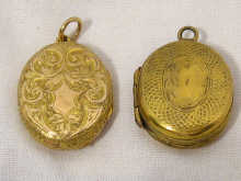 Appraisal: A mixed lot comprising two lockets one gold plated the