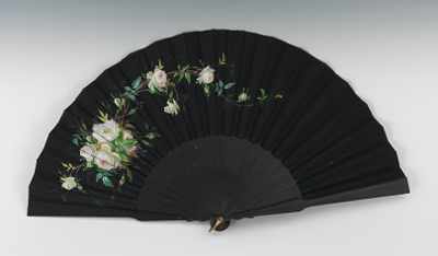 Appraisal: A Black Silk Hand Painted Hand Fan Apprx L with