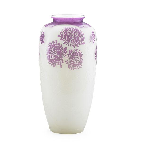 Appraisal: STEUBEN Acid cut-back vase in amethyst over alabaster shape th