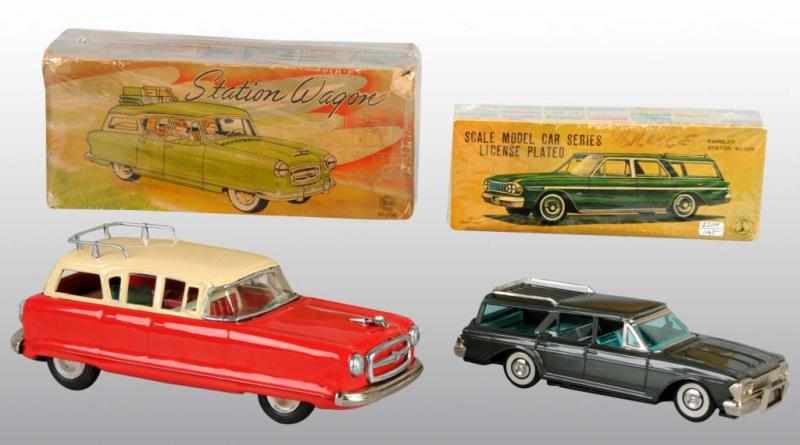 Appraisal: Lot of Tin Station Wagon Toys Description Japanese Working Includes