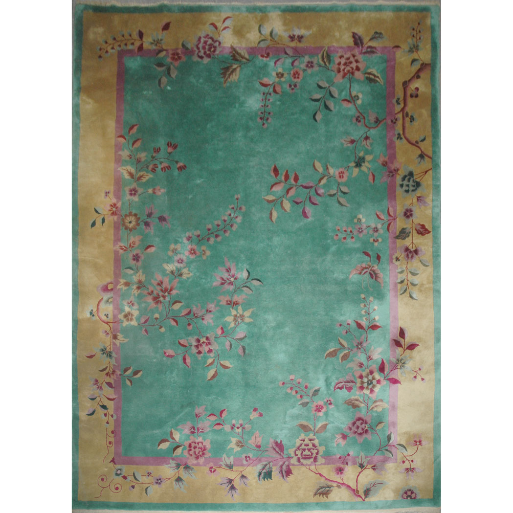 Appraisal: Nichols Chinese Carpet China circa The jade field sparsley ornamented