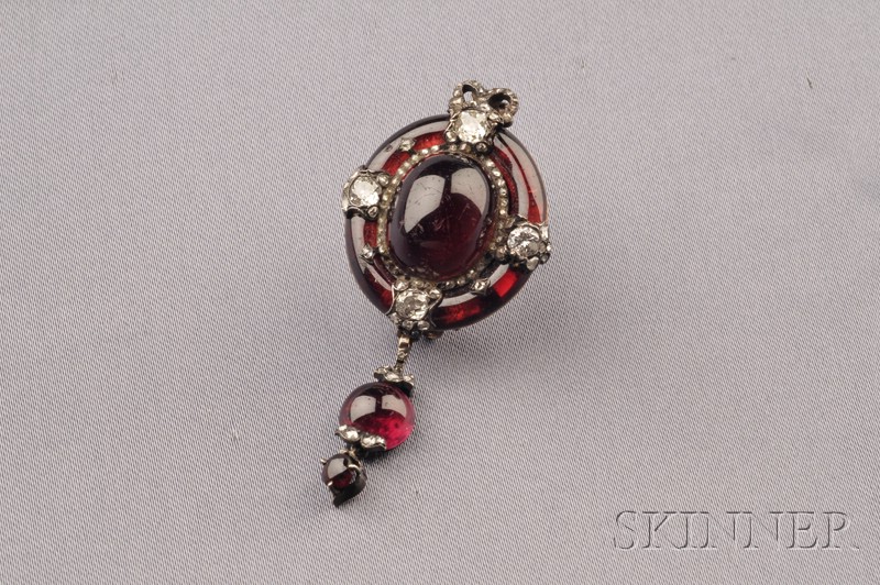 Appraisal: Antique Garnet and Diamond Brooch set with a carbuncle suspending