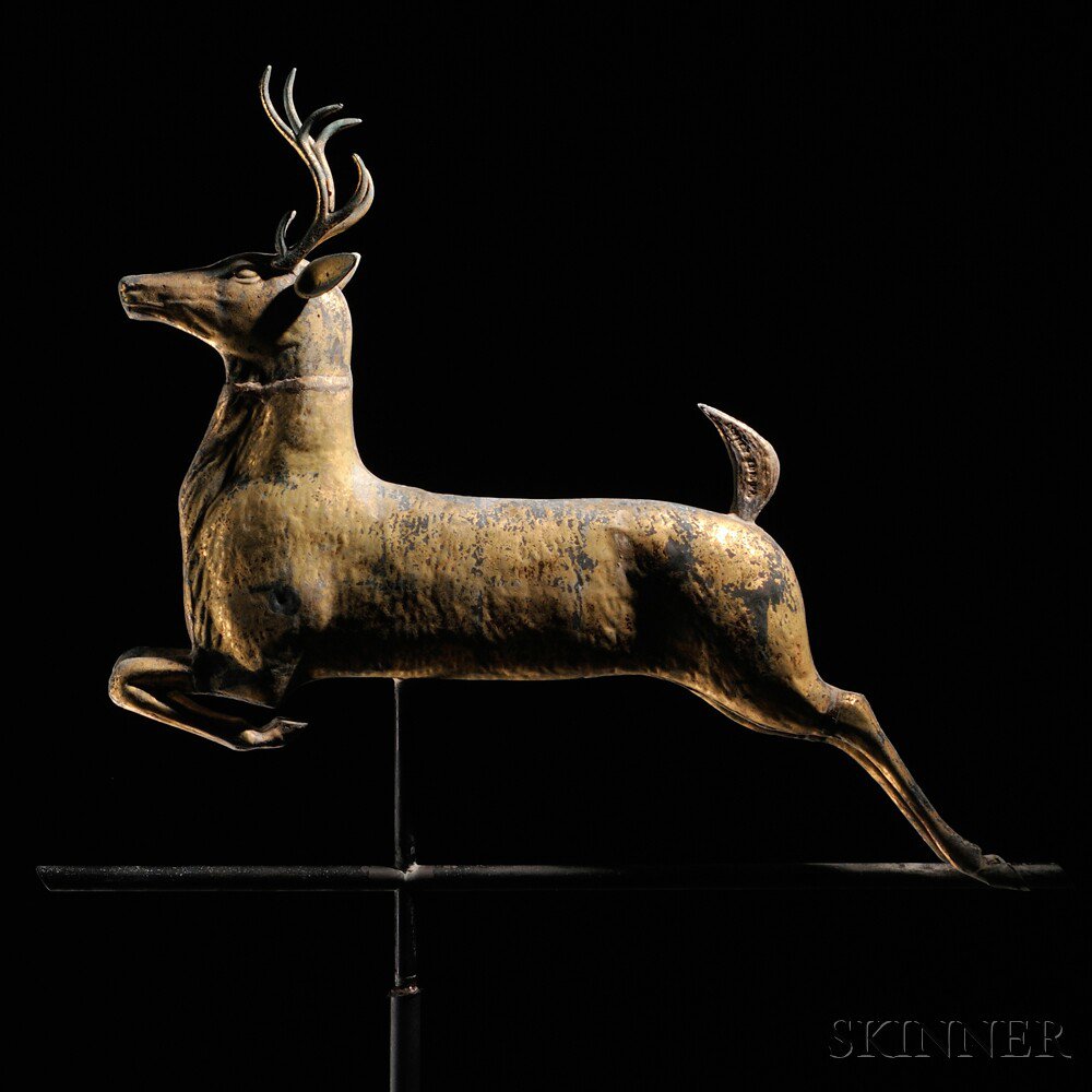 Appraisal: Molded Gilt Copper Leaping Stag Weathervane America late th century