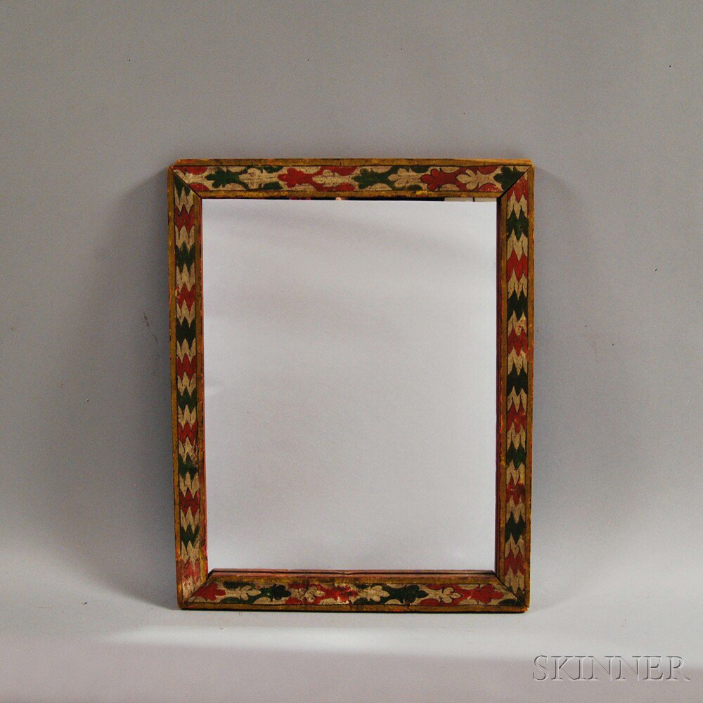 Appraisal: Polychrome-decorated Mirror late th century the frame decorated with bands