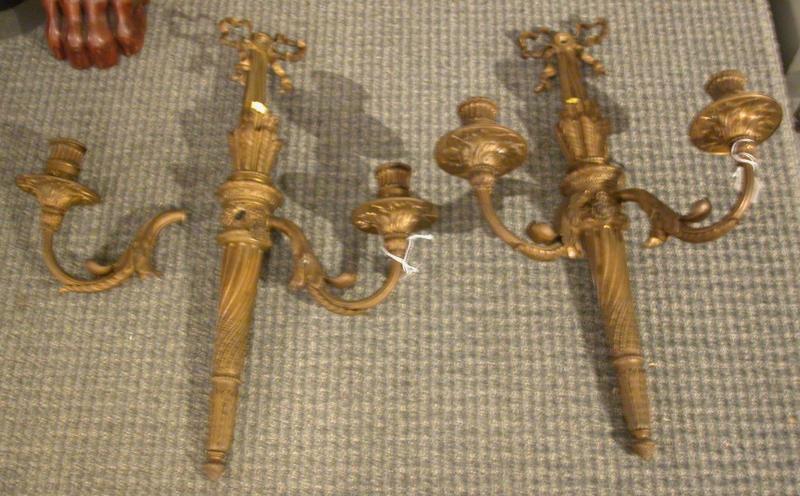 Appraisal: Pair of Louis XVI Style Bronze Two-light Wall Sconces late